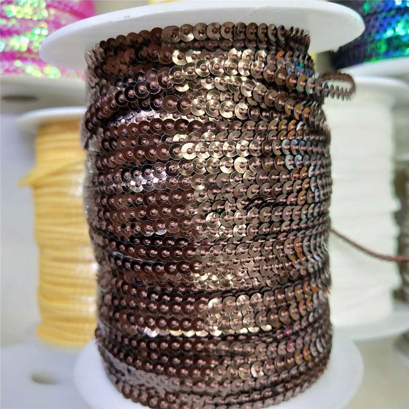 10Yard 3Mm Losse Sequin Trim Voor Ambachten Pailletten Lint Vlok String Diy Paillette Bruin Koffie