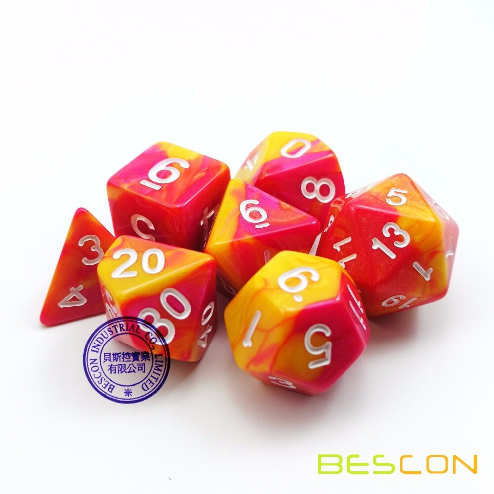 Bescon Gemini Polyhedrale Dobbelstenen Set Sunglow, twee Tone RPG Dobbelstenen Set van 7 d4 d6 d8 d10 d12 d20 d % Baksteen Box Pack