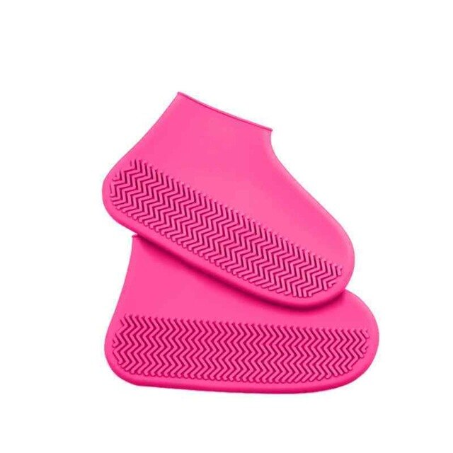 Neue Silikon Wasserdichte Schuh Abdeckung Material unisex Schuhe Protektoren Regen Stiefel für drinnen draussen Regnerischen Tage: Rosa rot / L