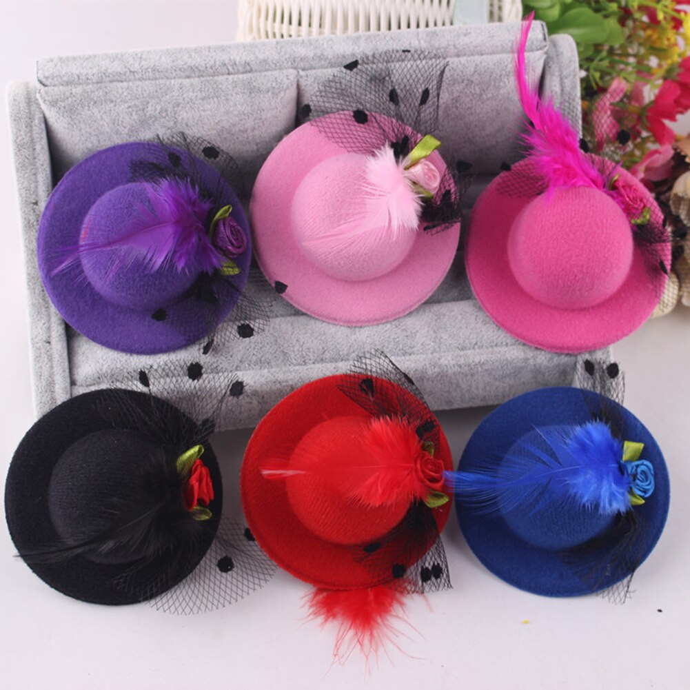 6 stuks kindermeisje mini hoed sluier bloem haarspeld garen veren haarspeld fascinator kinderhoofddeksel