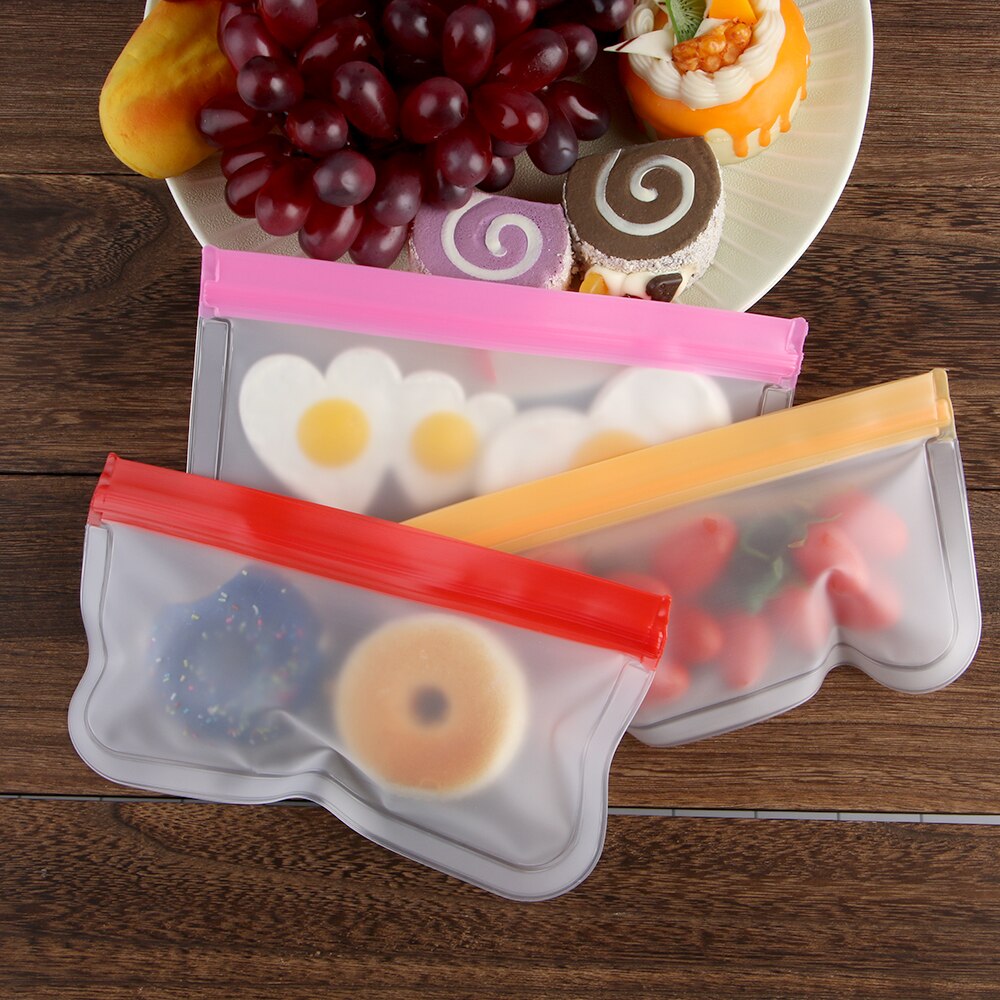 1pc doorschijnende siliconen zakjes voor het bewaren van verse levensmiddelen, lekvrije melk en fruitcontainers, herbruikbare, afgesloten staande zakken met ritssluiting