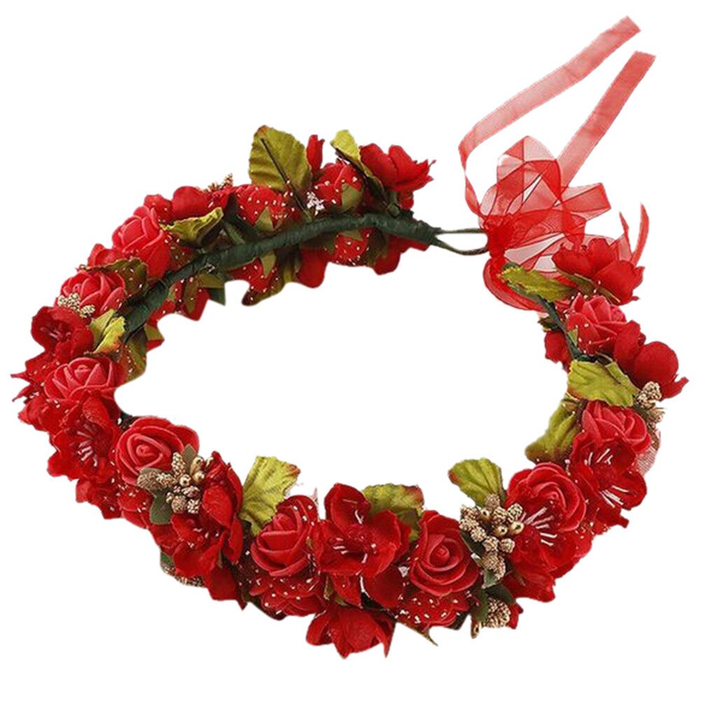 Ladies Bridal Flower Hair Circle Wedding Accessories Red Rose Hairpin Hair Jewelry weddings accessoire Bruids hoofddeksels: Red
