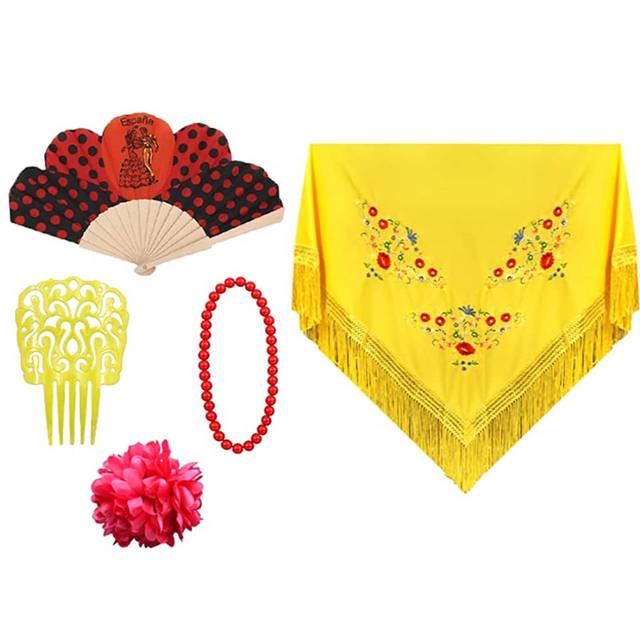 Accesorios Mantilla de Flamenca para Mujer, Disfraces de Sevillana para de Abril Feria, Pack Completo Accesorios