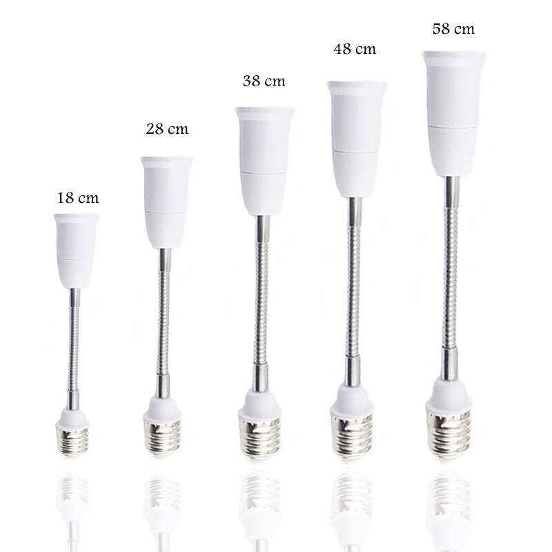 Base de bombilla LED E27 a E27, convertidor de soporte de lámpara de extensión Flexible, enchufe europeo y estadounidense de 18cm/28cm/38cm/48cm/58cm
