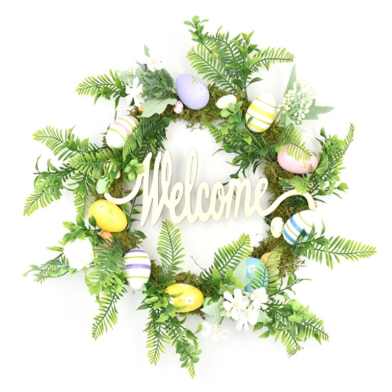 Easter Garland Eggs Rattan Wreath Artificial Flower Door Hang Easter Decoration