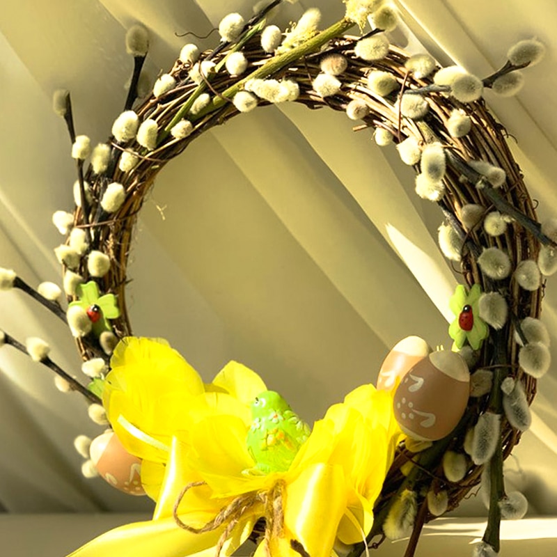Decoración de Pascua DIY guirnalda ramas secas corona de mimbre con Pascua decoración con forma de huevo para el hogar adorno colgante 30/60mm color huevo de espuma