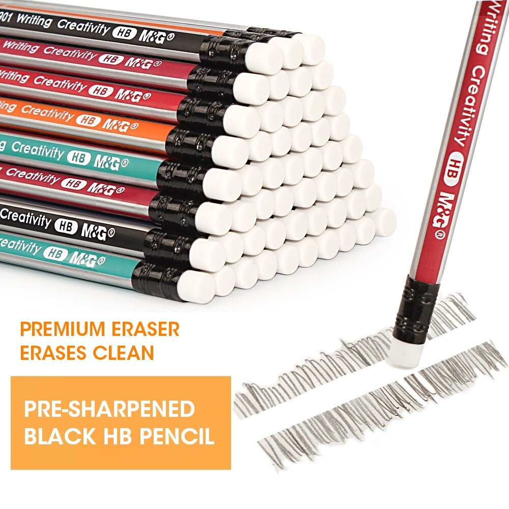 M&amp;G 12/24/48/120pcs Triangular HB Wood Pencil with Eraser Pre-Sharpened Lead Pencils Graphite Pencil for school supplies kids