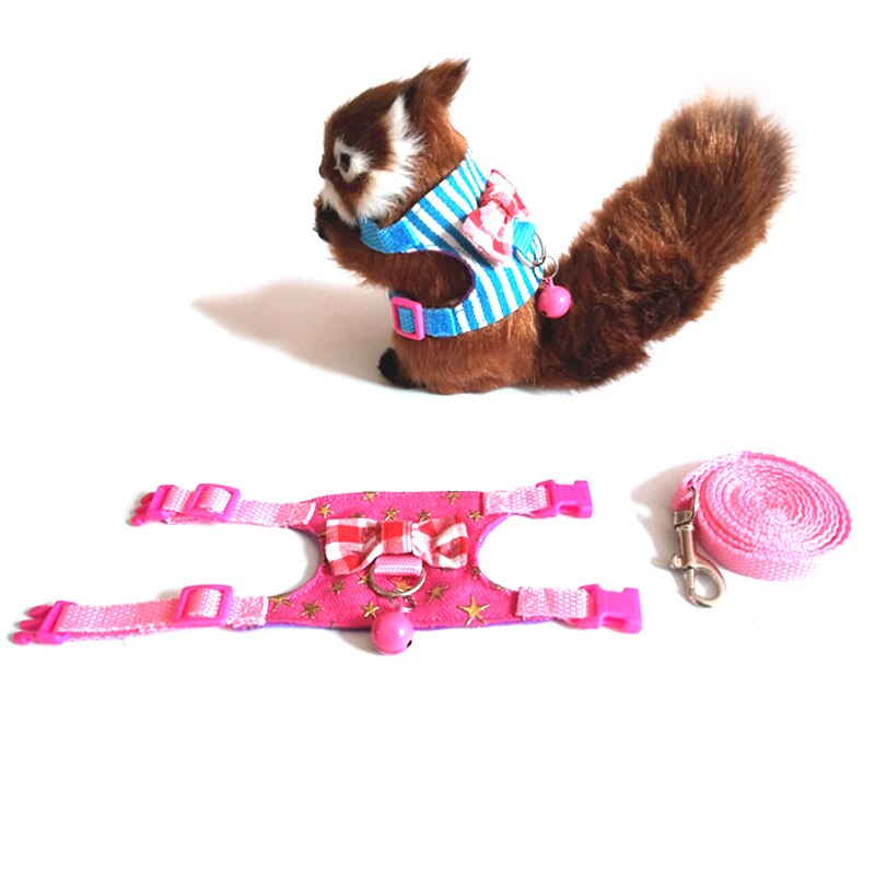 Streep Boog Chinchilla Hamster Kleine Huisdier Eekhoorn Harnas Cartoon Vest Kleding Met Lead Leash Touw Kraag Voor Hamster Muis Rat