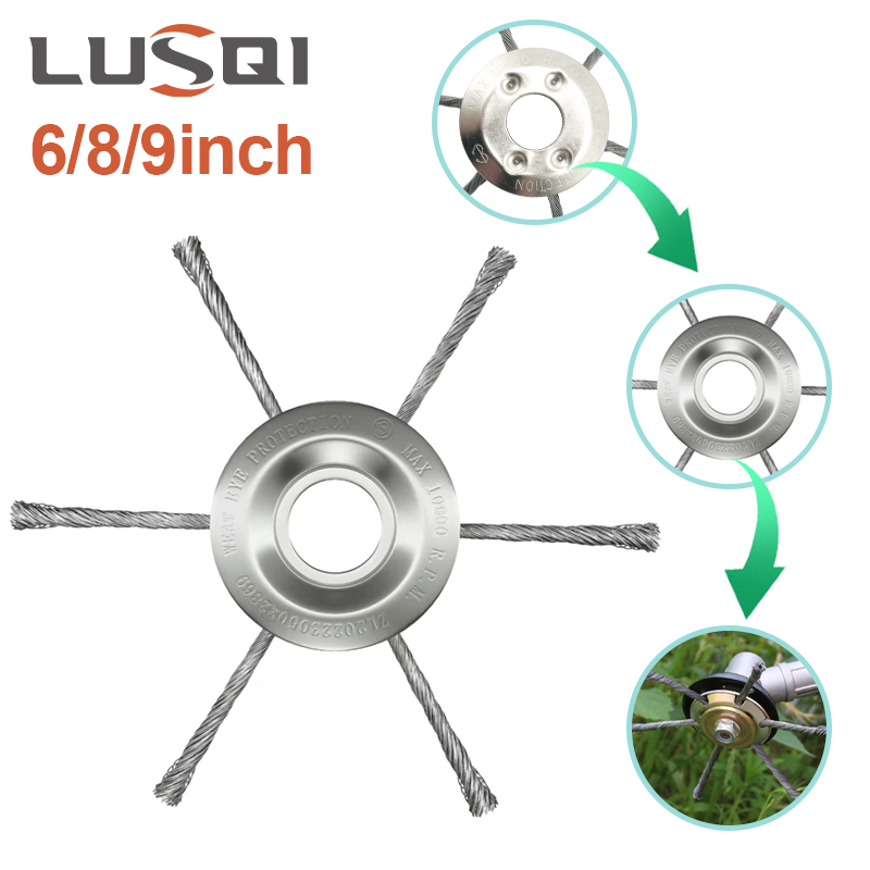 Lusqi Staaldraad Gras Trimmer Kop 6/8/9Inch Versterkte Universele Onkruidborstel Fit Rechte As Bosmaaier Verwijdering Mos Roest