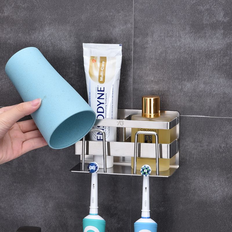 Rustfrit stål tandbørsteholder tandpasta holder stativ klæbende badeværelse køkken arrangør