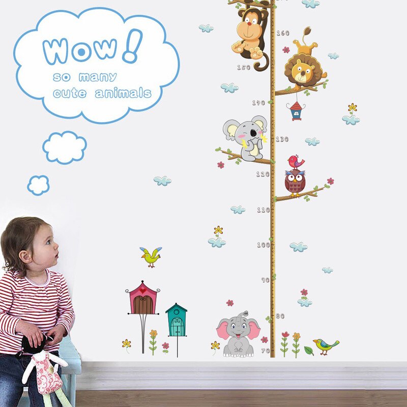Cartoon Animals Height Measure Wall Sticker for Kids Rooms Growth Chart Nursery Room Decor Wall Art