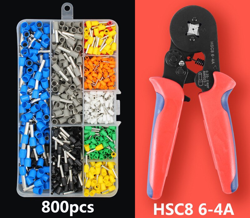 1200pcsWire Ferrules Terminals Kit Ferrule Crimping Kit Assortment Ferrule Wire Crimp Pin Terminal Connector Wire Ends Terminals: HSC8 6-4A 800PCS