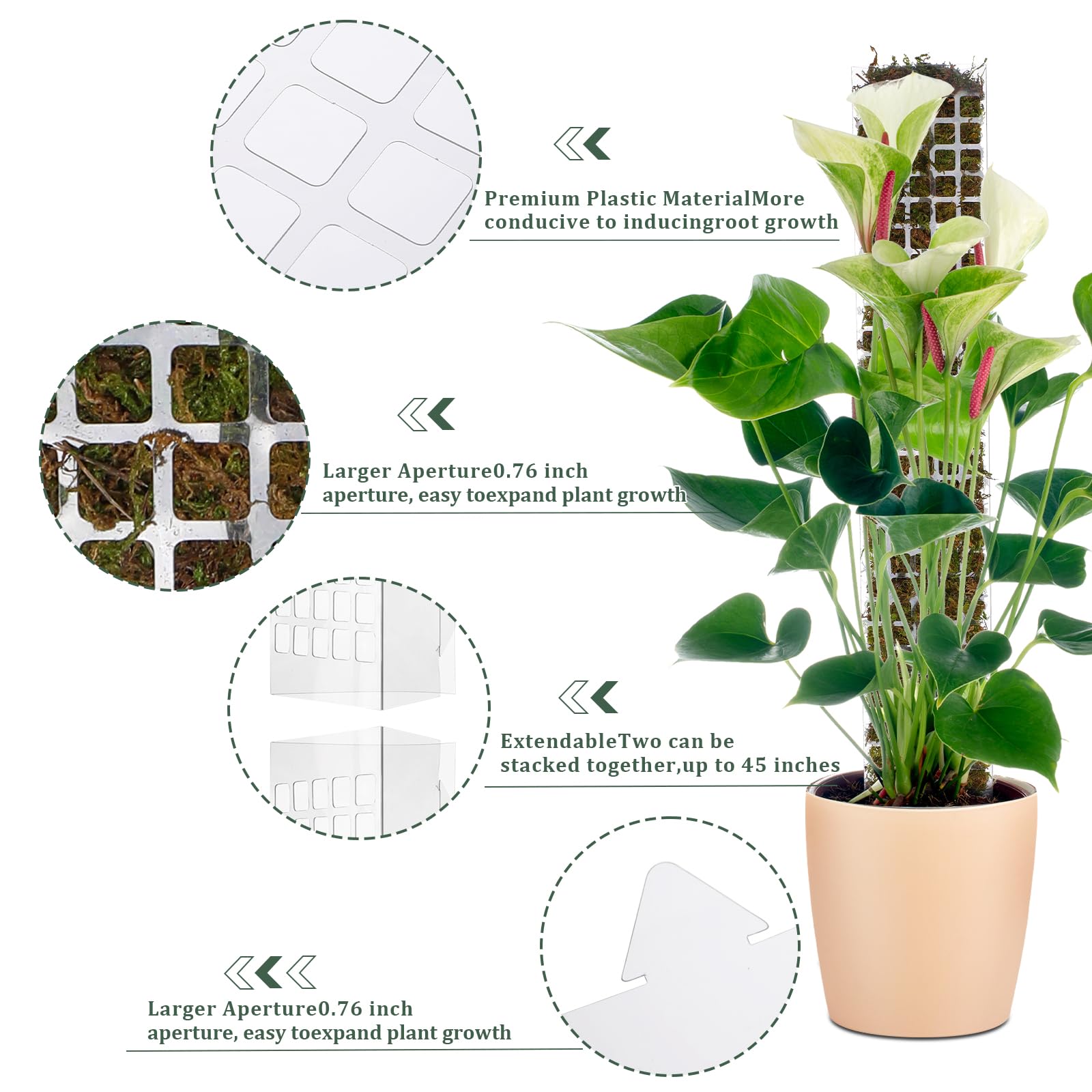 Mosstokken Planten Plastic Transparant Semi-cilindrische Veenmosstokken Holle zelfwater gevende steunstok voor klimplant