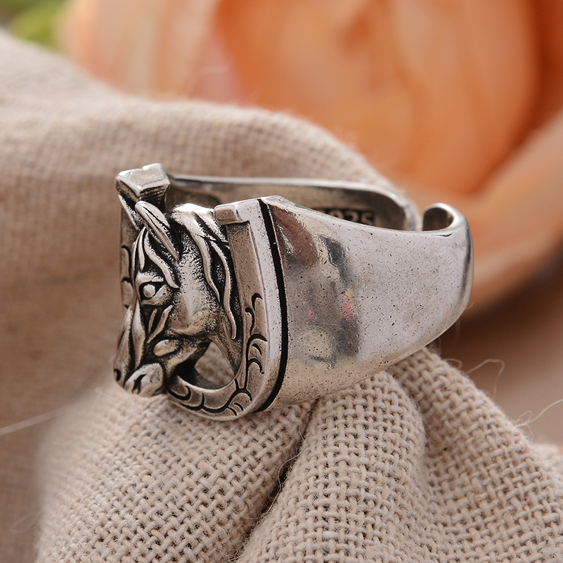 Anillos de Unisex de plata tailandesa con cabeza de caballo y herradura Vintage, joyería Original para mujeres y hombres,