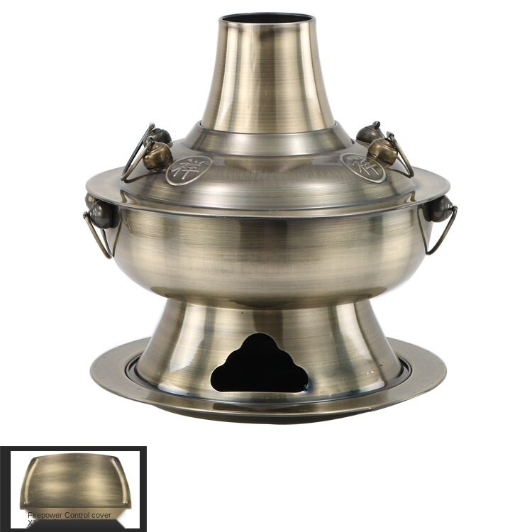 Olla de cobre grueso de 30cm tradicional de Pekín, olla para sopa, quemar carbón, juego de ollas de cocina, olla para ebullición rápida: bronze