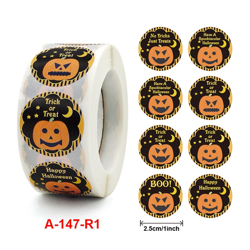 Kids Cartoon Pumpkins Sticker Roll Colorful 500-Count Stickers Round Grimace Sticker Halloween Party Supply
