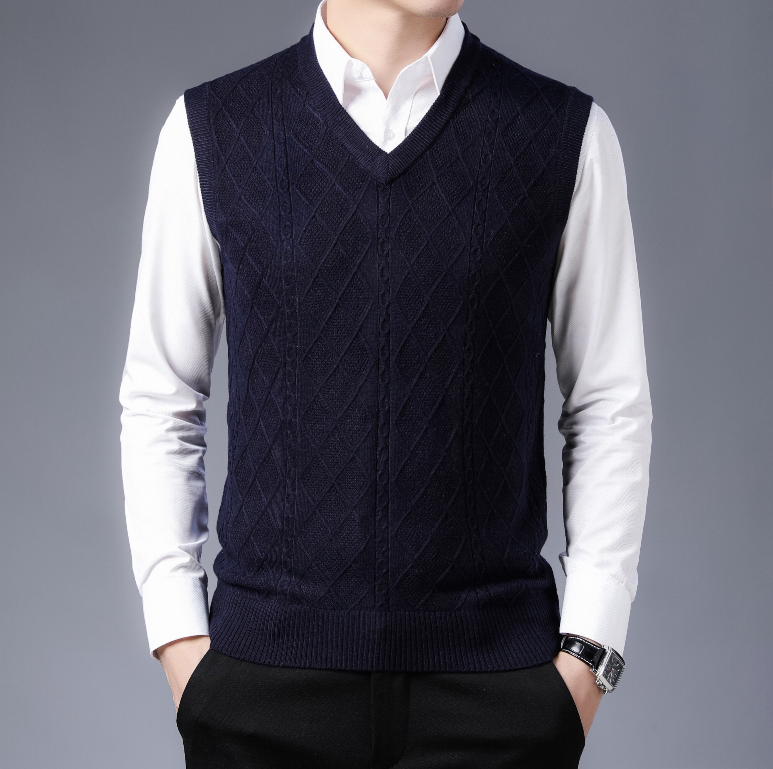 Heren gestreepte casual effen gebreide trui vest pullover heren truien v-hals slim fit truien gebreide trui heren