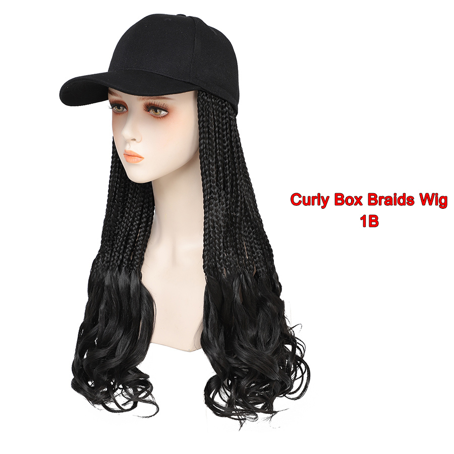TOMO-gorra de béisbol con extensiones de pelo de ganchillo para mujer, sombrero ajustable con peluca sintética, trenzas de caja rizadas adjuntas: 1B/30HL / 20 pulgadas