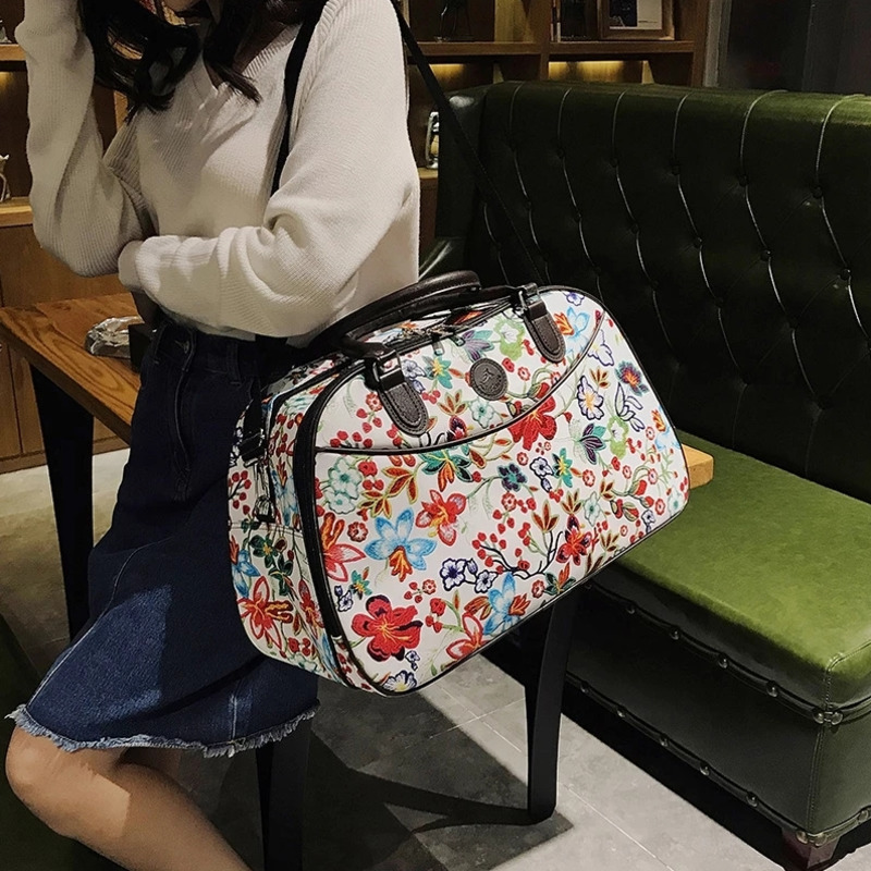 Leder Frauen Reisetaschen Handtaschen Neue Tragbare Hand Fitness Blumen- Seesack Wasserdichte Wochenende Tasche Für Dame