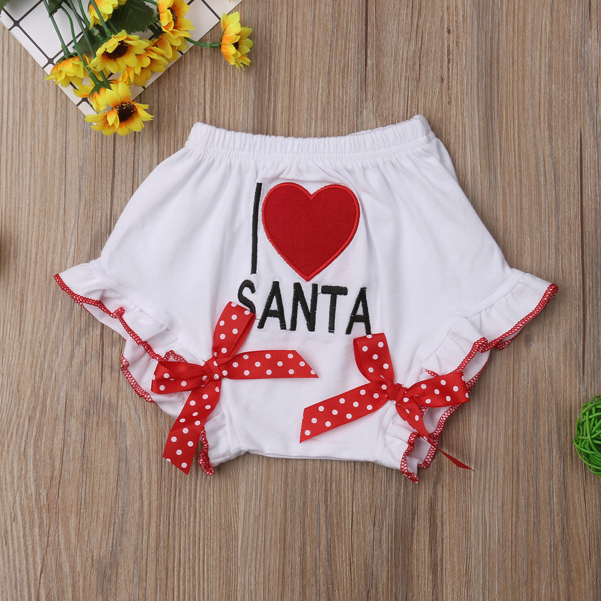 Mærke jul jeg elsker julemand nyfødt spædbarn børn baby piger drenge pp shorts bowknot elastisk talje bomuldsshorts 0-24m