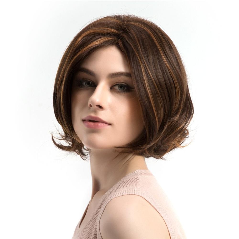 WIG365 Short Style Women Wavy Fluffy Wigs Natural Mixed Color Heat Resistant Synthetic Hair Wigs for Party Daily Wear