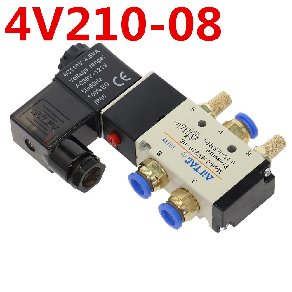 Pneumatische elektrische magneetklep 5 -weg 2- positie regeling lucht gas magneetklep 12v 24v 220v spoel volt 4mm-12mm slangkoppelingen