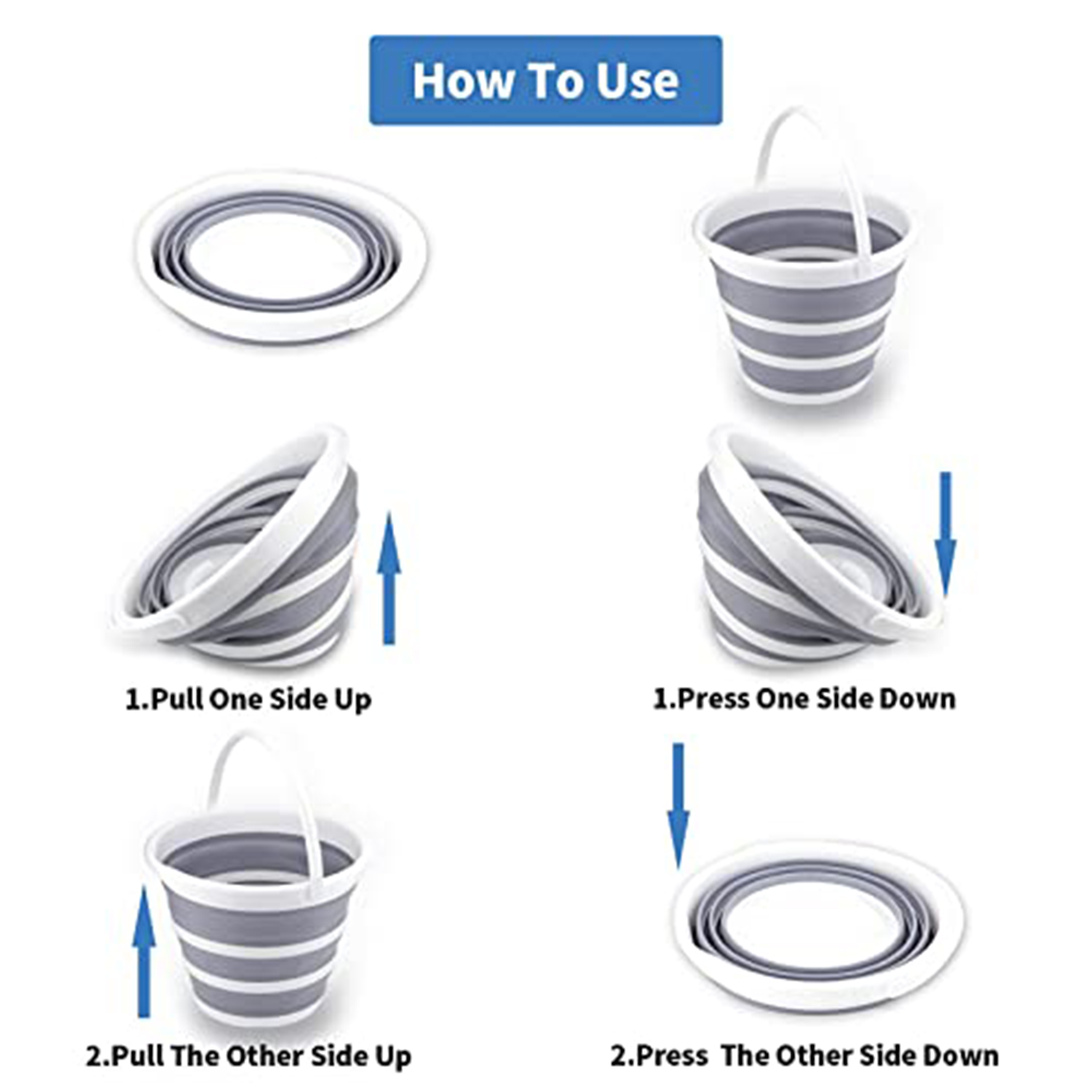 1 pakke sammenleggbare bøtter, 10l x 2.6 gallon rengjøringsbøtte, moppbøtte, sammenleggbar, bærbar, liten plastvannforsyning