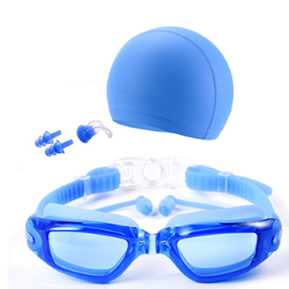 5-in-1 swimming goggles adult HD waterproof anti-fog goggles with swimming cap set: Blue