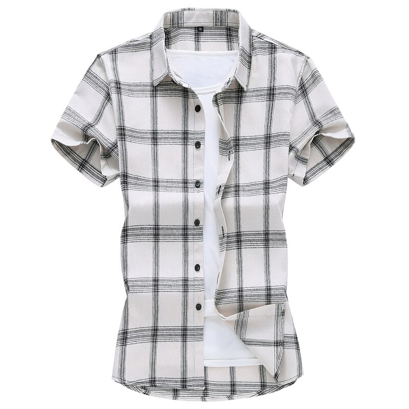 M -7xl 6xl hvit og svart rutete skjorte herre skjorter sommer chemise homme herre rutete skjorter kortermet skjorte