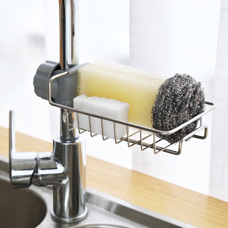 Cozinha Aço Inoxidável Sink Drain Rack Sponge Storage Faucet Holder Soap Drainer Toalheiro Prateleira Organizador Acessórios de cozinha