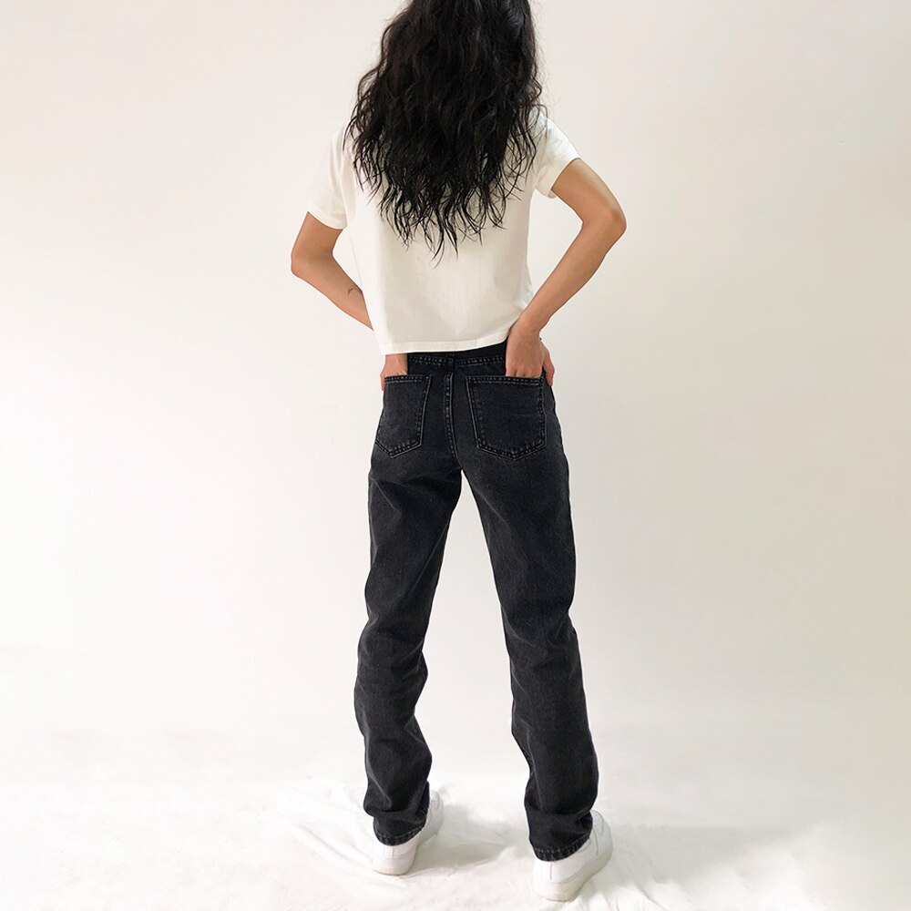 Baggy jeans til kvinder boyfriend mom jeans høj talje sorte løse lige denimbukser vintage streetwear