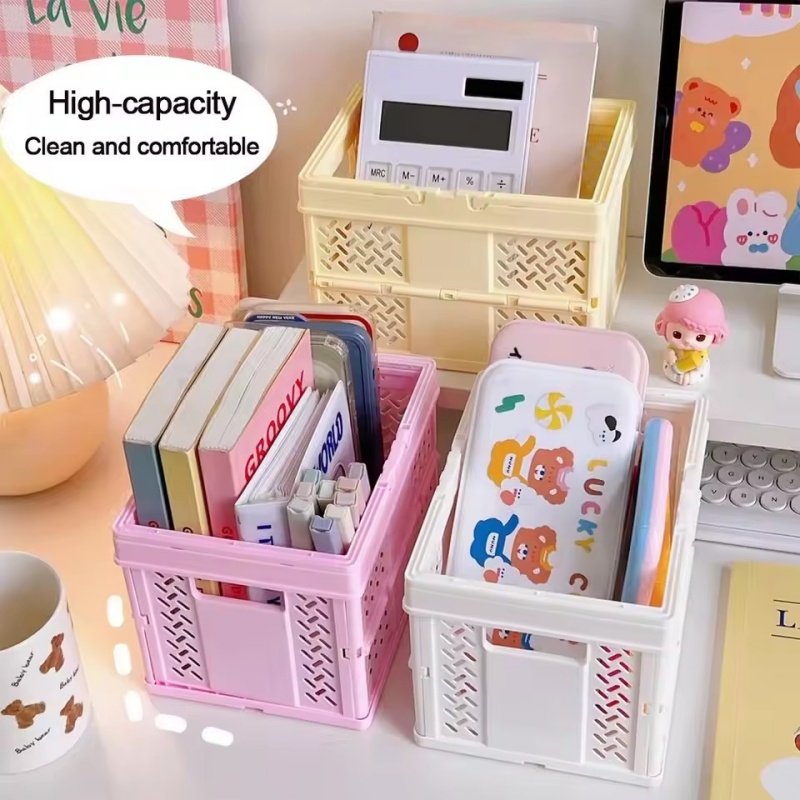 Panier de rangement Pastel pliable, grande boîte de rangement pliable avec poignée pour la cuisine, le salon et l'organisation du bureau, 1 pièce