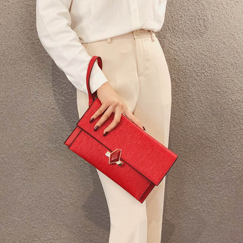 Moda couro dia saco de embreagem feminina corrente bolsa de ombro bolsa de embreagem feminina prata vermelho festa à noite bolsa de embreagem senhoras: Red