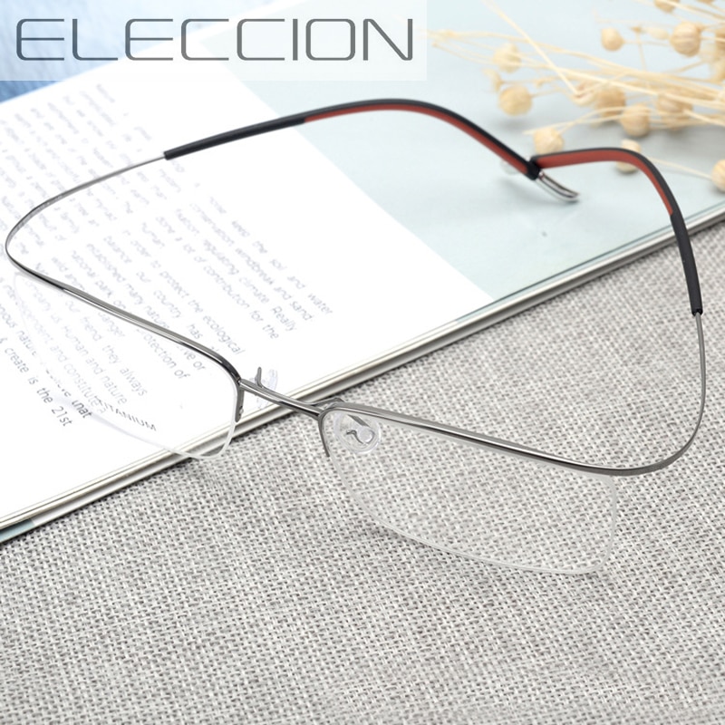 ELECCION Eyebrow Prue Titanium Optical Frame Glasses for Men Women Half Rimless Rim Eyeglasses Frames Clear Lens