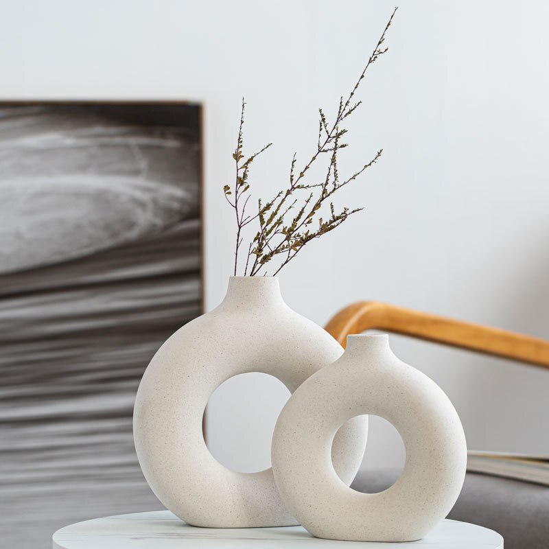 Nordic Circulaire Holle Keramische Vaas Donuts Bloempot Woondecoratie Accessoires Office Desktop Woonkamer Interieur Decor