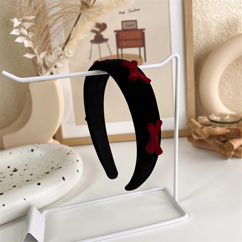 Diadema roja Vintage para mujer, banda de pelo de terciopelo de lana, diadema de esponja lateral ancha para niña, accesorios para el cabello para Navidad y Año: C10