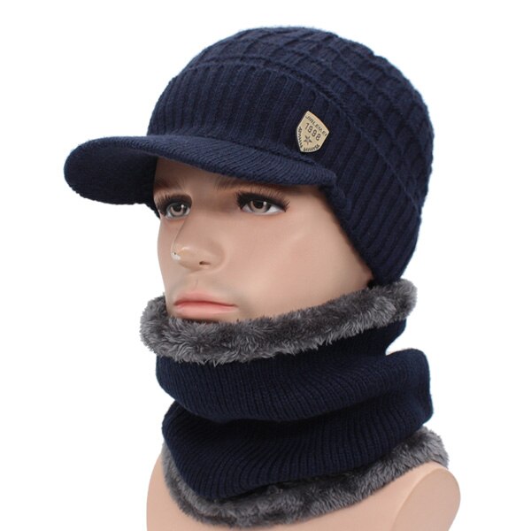 AETRUE Winter Hat Skullies Beanies Hats Winter Beanies For Men Women Wool Scarf Caps Balaclava Mask Gorras Bonnet Knitted Hat: navy set