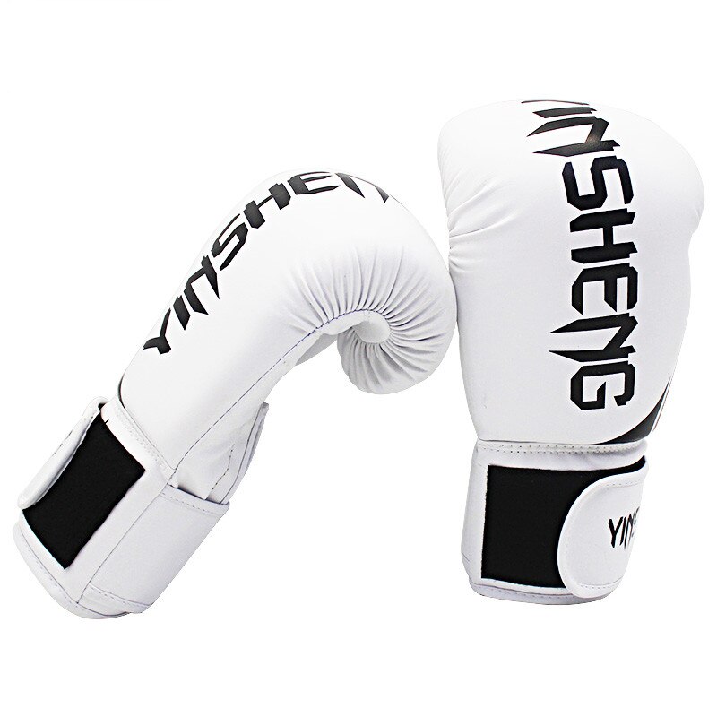 Kick Boxing guantes para hombres mujeres PU Karate guantes De Muay Thai De Boxeo Lucha Libre MMA Sanda entrenamiento adultos niños equipo: Blanco / 10 OZ