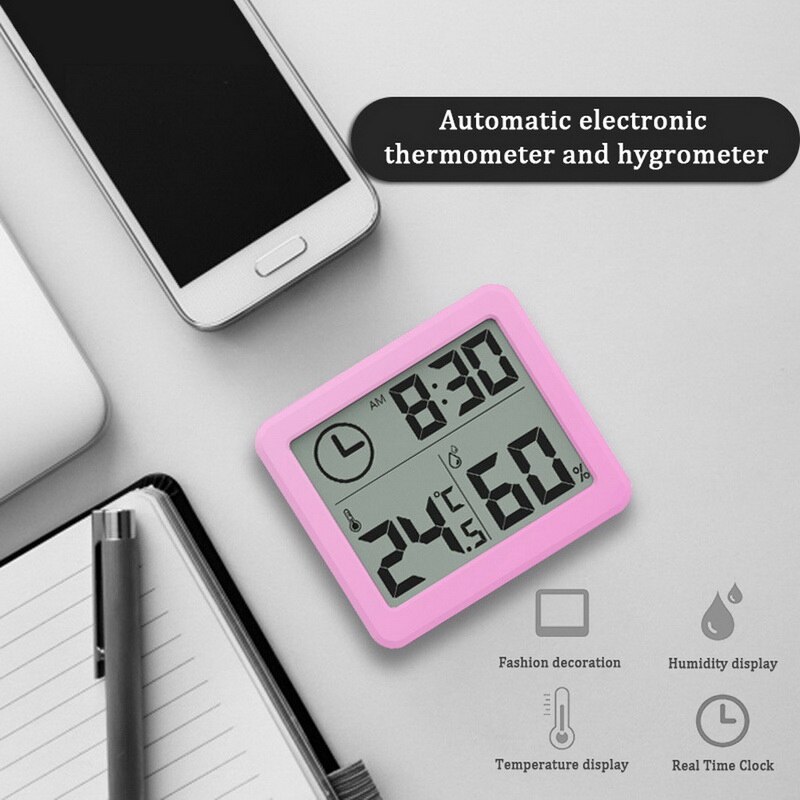 Digital Wireless Weather Clock Station Temperature Humidity Monitor Waterproof Indoor Outdoor Hygrometer Thermometer With Sensor: pink