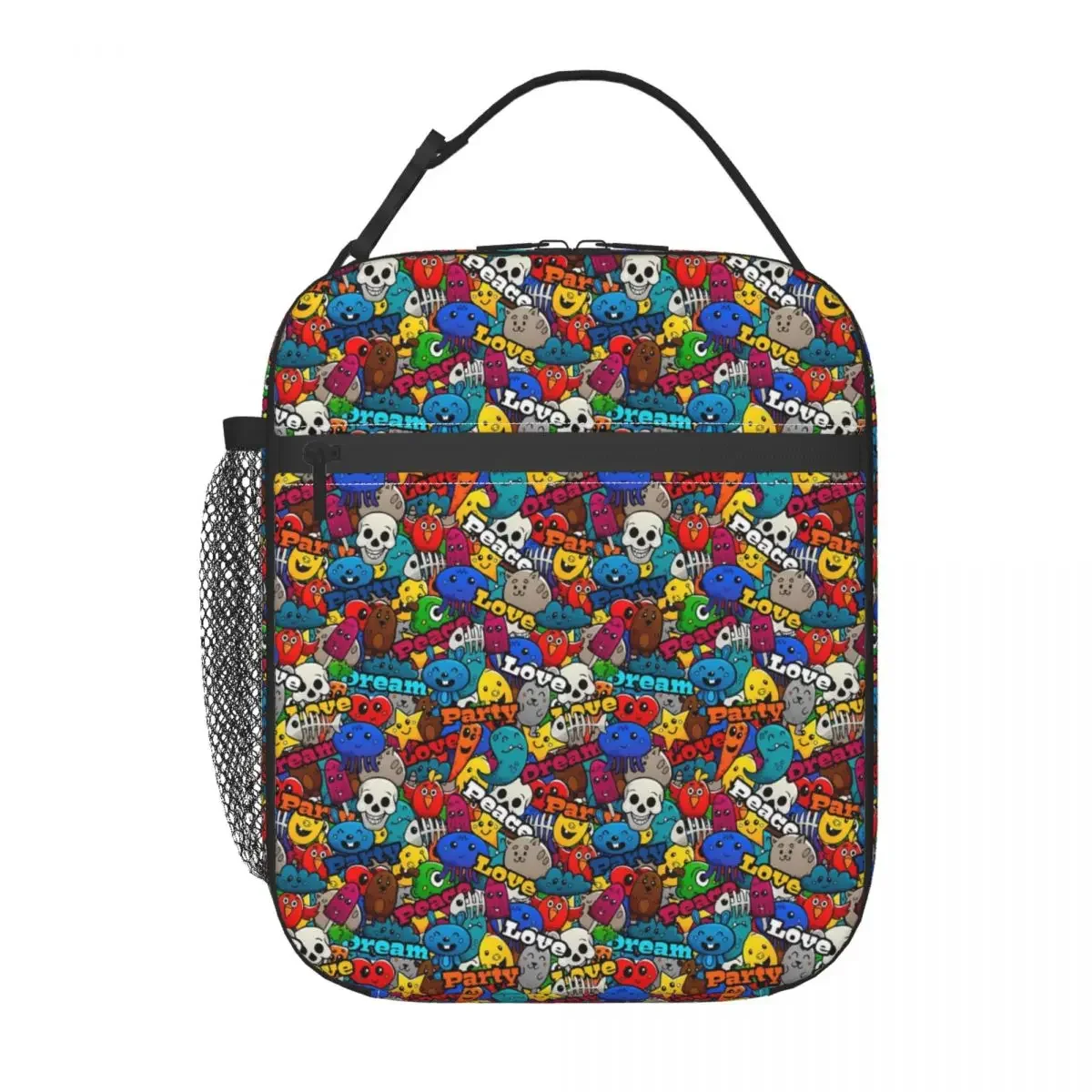 Lunch Bag Abstract Graffiti Convenient Lunch Box For Women Black And White Office Cooler Bag Oxford Thermal Lunch Bags: Brown