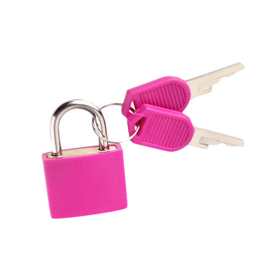 Mini candado de acero fuerte para maleta, pequeño candado de viaje con 2 llaves, 6 colores,: rosered