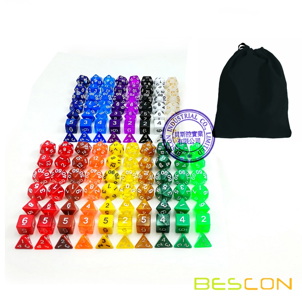 Bescon Multi-Farbige RPG Würfel Pack von 126 polyedrisch Würfel 18 Komplette setzt von 7 Würfel 18 Verschiedenen Farben -schwarz Samt Tasche