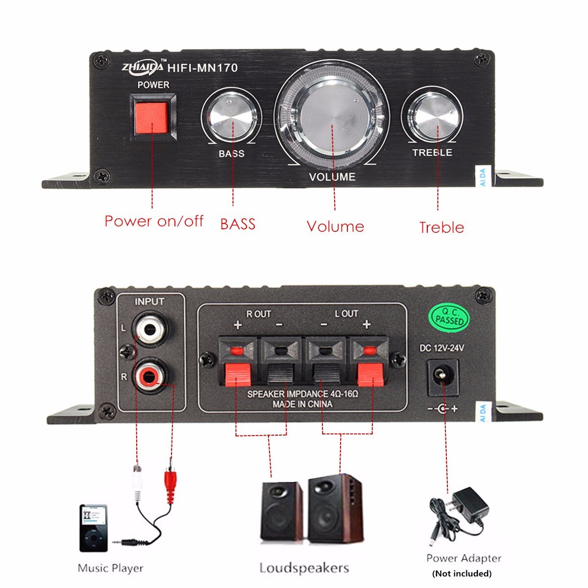 Car Mini Amplifiers Hi-Fi bluetooth Power Amplifier Audio High Fidelity Sound Bass Amplifiers Car Stereo Audio Processor