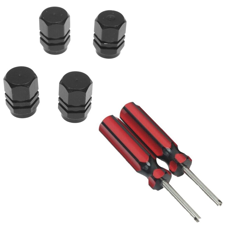 Tampas das válvulas para pneus de bicicleta, motocicleta, de carro-preto com 2 peças ferramenta da válvula demonte do pneu 10cm, 4 peças