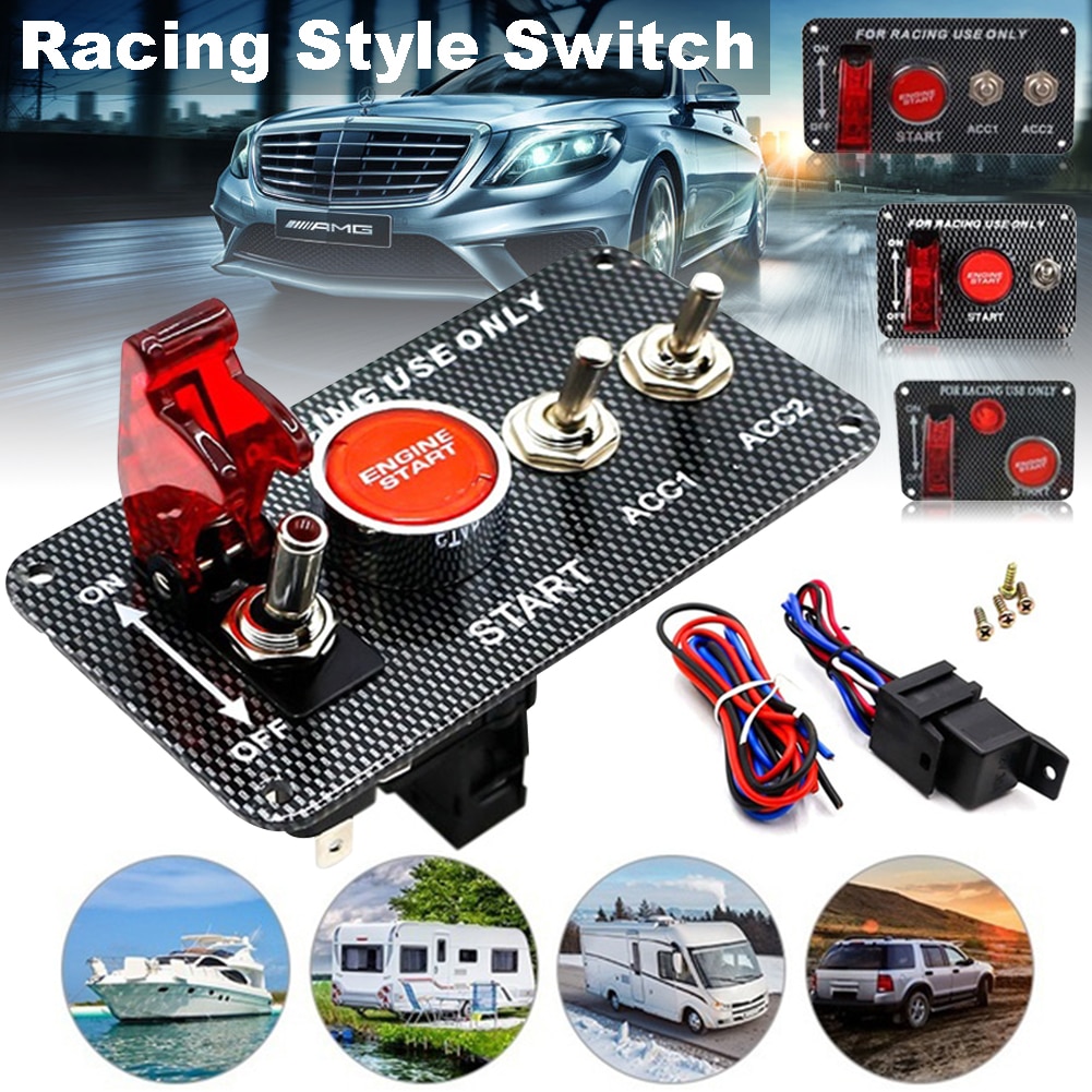 12V 30A Ignition Switch Panel for Racing Car Engine Start Push Button Indicator and Cable Carbon Fiber Car Switch