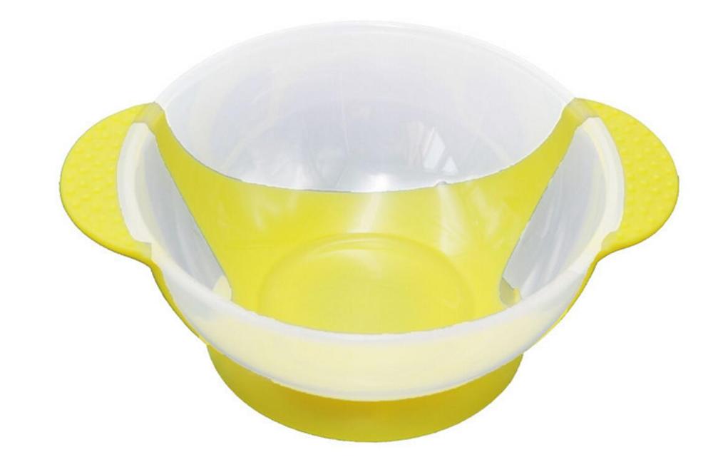 Babybestick 3 stycken / set babysugsservis baby skedskål med temperaturavkänning barnmat matning säker skål servis: Gul