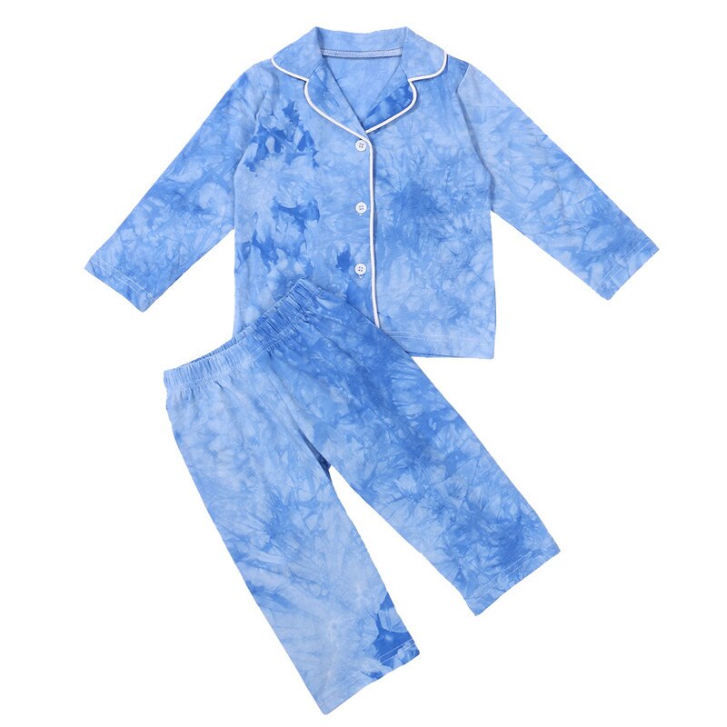 Kids Casual Herfst Lente Pyjama Set 2 Stuks Tie Dye Geschilderd Lange Mouwen Kleding Jongens Meisjes Knoppen Top Broek Nachtkleding kleding 1-6Y: A / 6Y