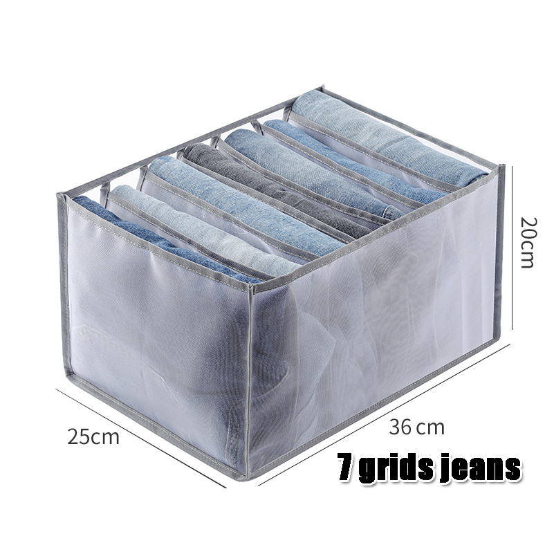 Large Closet Organizer Storage Box Sweater Jeans Underwear T-shirt Organizers Storage Dividers Drawer Wardrobe Organizer: 7 grids jeans-grey