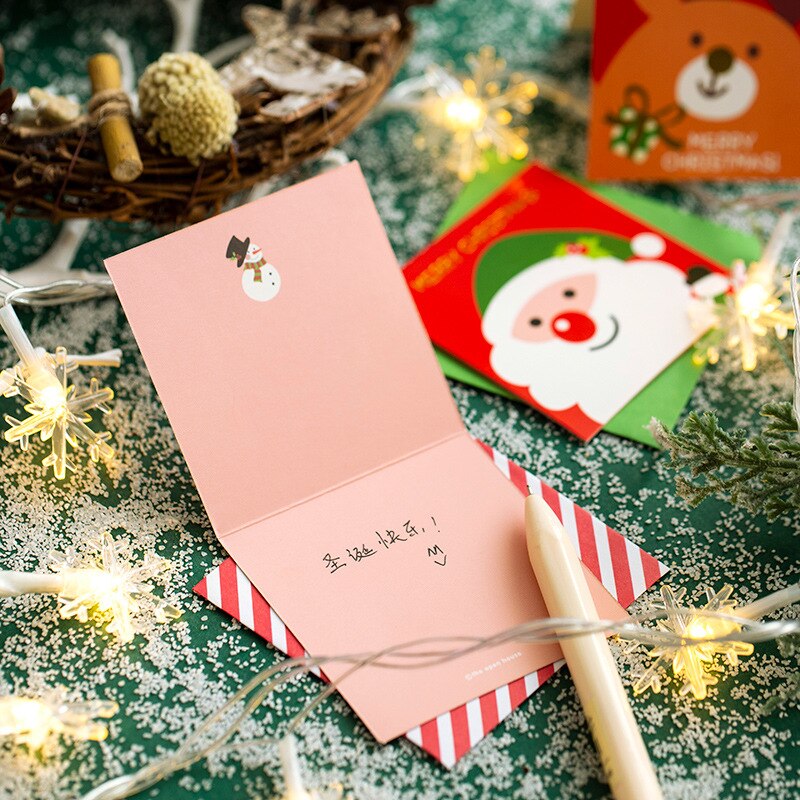(9 Pieces/Lot) Christmas Greeting Card Cartoon Decorative Small Card Message with Envelope Blessing Card