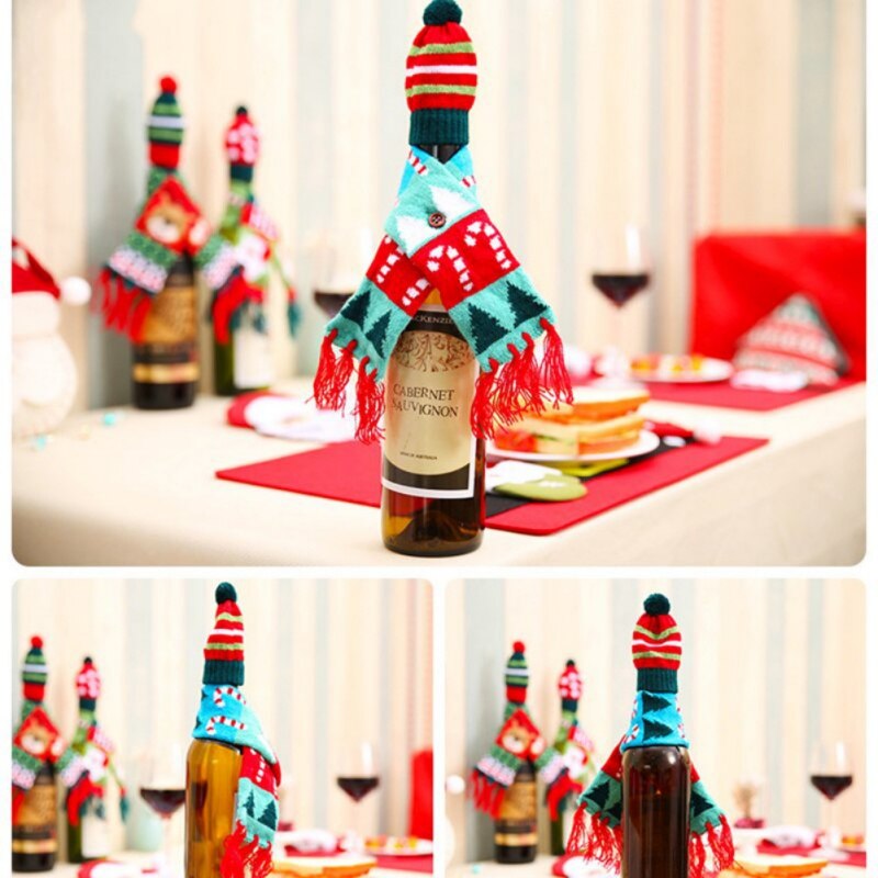 Kerst Wijnfles Covers Gebreide Lelijke Trui Cover Set Xtmas Party Festival Diner Tafel Decoraties
